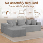 105" Cloud Sectional Couch, Modular Sectional Sofa with L-Shape Chaise, Corduroy Boneless Couches for Living Room, No Assembly, Grey