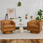 Swivel Barrel Accent Chair,Round Nailhead Faux Leather Living Room Arm Chairs,Modern Upholstered Comfty Reading Nook Chairs for Bedroom,Small Club Armchair,Single Sofa Side Chair,Caramel Brown
