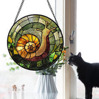 Stained Glass Window Hanging, Green Orange Snail Sun Catcher for Door Home Decor Suncatcher Christmas Mother's Day Birthday Gifts for Women Men Mom and Nana 9.8 in