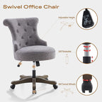 Home Office Chair Adjustable Height Swivel Chair with Wheels Linen Fabric Upholstered Computer Desk Chair with Wooden Legs Comfortable Armless Chair for Home Office Study Studio(Grey)