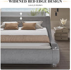 SHA CERLIN Full Size Upholstered Bed Frame, Deluxe Low Profile Sleigh Bed with Linen Ergonomics Headboard, No Box Spring Needed & Easy Assembly, Grey