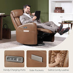 CHITA Leather Power Swivel Recliner Chair for Adults, Triple Motor Electric Rocker Recliner for Living Room with Adjustable Headrest and Lumbar Support, USB & Type-C Charging Ports, Saddle Brown