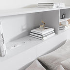 King Size Headboard for Bedroom, Stylish Bookcase Headboard with Built-in Charging Station & 2 LED Lights, Engineered Wood Headboards, Noise-Free HeadBoard King Size with Storage, White