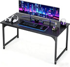 47inch Computer Desk with Deeper Carbon Fiber Desktop, Gaming Office Desk with Sturdy Metal Frame,Home Office Desk for Gaming, Working, Studying, Black