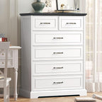 6 Drawer Dresser for Bedroom, 43" Tall Wooden Chest of Drawers, Rustic Farmhouse Dresser with Large Drawers & Metal Handles, Modern Storage Organizer for Closet, Living Room, Hallway, White