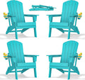 nevilywood Folding Adirondack Chair with Cup Holder Set of 4, HDPE Patio Chairs,All-Weather Outdoor Chairs for Backyard, Deck,Fire Pit-Aruba