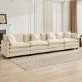 Aoowow Modular Sectional 4 Seater Cloud Sofa Couch for Living Room,149.6" Cloud Sofas with Deep Seat,Modern Chenille 4 Seat Sofas,Fluffy Cloud Couches for Bedroom,Office,Hotel (Beige, 4 Seater)
