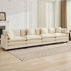 Aoowow Modular Sectional 4 Seater Cloud Sofa Couch for Living Room,149.6" Cloud Sofas with Deep Seat,Modern Chenille 4 Seat Sofas,Fluffy Cloud Couches for Bedroom,Office,Hotel (Beige, 4 Seater)