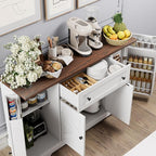 55.1" Buffet Cabinet with Storage, Charging Station, Modern Kitchen Buffet Sideboard with Drawer, White Wood Coffee Bar with Adjustable Shelves & Spice Rack, Kitchen Storage Cabinet for Living Room