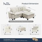 PHI VILLA Cloud Modular Couches Sets, 87.5" Sectional Loveseat Sofa with 1 Movable Ottoman, 3-Seater Comfy Couches for Living Room Apartment, Chenille & Corduroy Dual Fabric, Beige