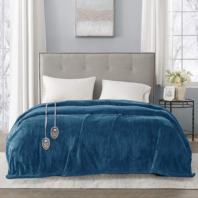 Beautyrest Heated Electric Blanket for Cold Weather, Fast Heating Heated Blanket, Auto Shut Off, Virtually Zero EMF, Multi Heat Setting, UL Certified, Teal Twin (84 inx62 in)