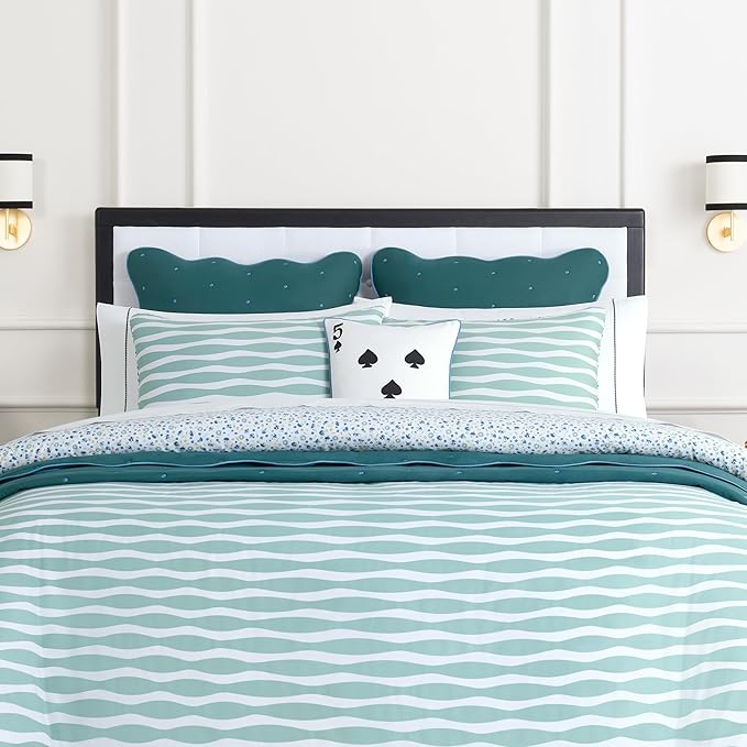 Kate Spade New York 5 of Spades Reversible Decorative Pillow, 14" x 20" Throw Pillow for Bed or Sofa, Cotton Cover, Black, White, Blue and Green, 14 x 20, Multi