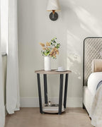 VASAGLE Round Side End Table, 2-Tier Accent Bedside Table with Storage Shelf, Easy Assembly, Nightstand for Small Spaces, Living Room, Bedroom, Heather Greige and Ink Black ULET057B02