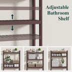 Smiry Over The Toilet Storage Cabinet, 3-Tier Bamboo Bathroom Organizers with Adjustable Shelf & 4 Hooks, Space Saving Shelf Rack for Bathrooms, Laundry Room, Balcony, Brown