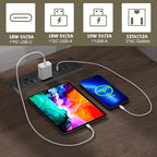 End Table with Fast USB C Charging Station, 18" Wide Tall Sofa Side Table with 2 Drawers, Large Storage Rustic Wood Square Storage Cabinet for Living Room,Bedroom,Office, Blue