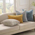 decorUhome Neutral Grey Chenille Throw Pillow Covers 18x18 Set of 2 Thick Textured Slubby Couch Pillow Covers Farmhouse Accent Modern Neutral Decorative Pillow Cases for Bed Sofa Living Room