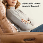 CHITA Genuine Leather Power Recliner Chair, Electric Triple-Motor Swivel Glider Nursery Rocking Chair with Adjustable Power Headrest and Lumbar Support, Solid Wood Base, Saddle Brown