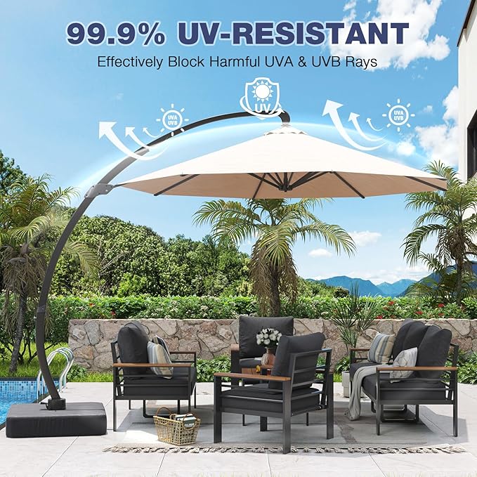 Aoxun Aluminum Patio Furniture Set with Umbrella 7 Seats, Oversized Outdoor Sectional with Washable Thick Cushions, Coffee Table and Waterproof Cover, Patio Conversation Sets for Porch, Balcony, Deck