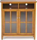 SIMPLIHOME Warm Shaker SOLID WOOD 39 inch Wide Transitional Medium Storage Media Cabinet in Light Golden Brown for the Living Room, Entryway and Family Room