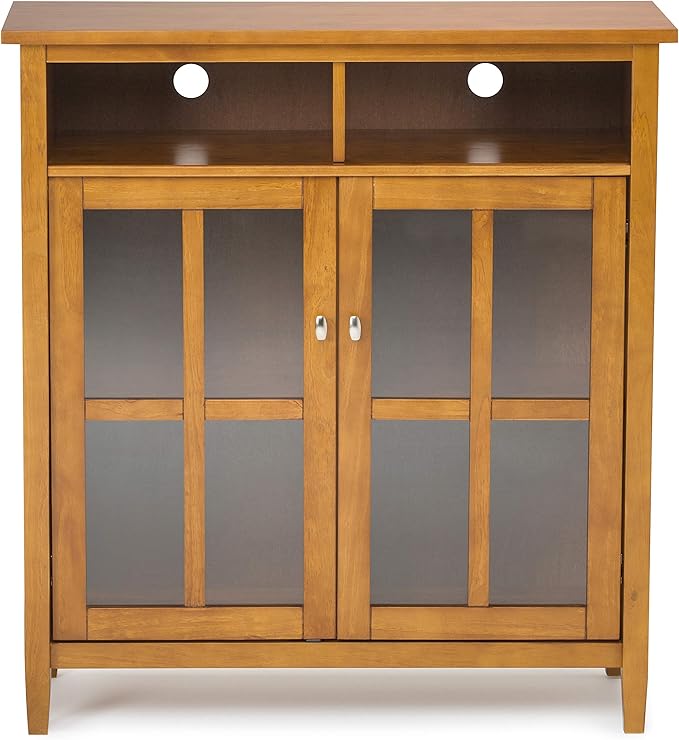 SIMPLIHOME Warm Shaker SOLID WOOD 39 inch Wide Transitional Medium Storage Media Cabinet in Light Golden Brown for the Living Room, Entryway and Family Room