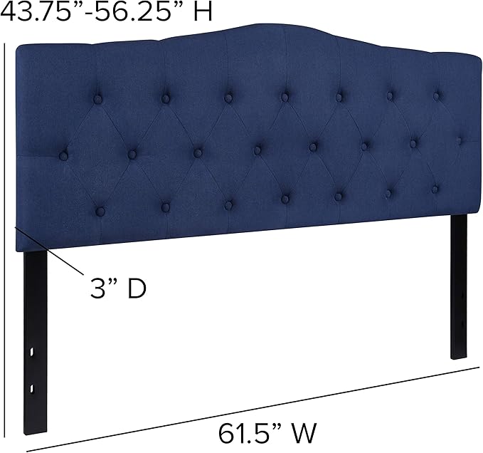 BizChair Tufted Upholstered Queen Size Headboard in Navy Fabric