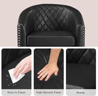 Prilinex Comfy Barrel Accent Chair Set of 4 - Faux Leather Living Room Chair Club Chair with Cushion, Diamond Grid Backrest & Nailhead Trim, Guest Chair for Office, Bedroom & Waiting Room, Black