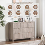 Fluted Dresser for Bedroom with 7 Drawers, 47" Wide Modern Chest of Drawers, Wood Dresser TV Stand Wooden Closet Clothes Storage Organizer for Bedroom, Living Room, Hallway - Oak Grey