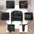Prilinex Comfy Barrel Accent Chair Set of 4 - Faux Leather Living Room Chair Club Chair with Cushion, Diamond Grid Backrest & Nailhead Trim, Guest Chair for Office, Bedroom & Waiting Room, Black