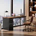Tribesigns Modern Simple Computer Desk, 47 Inches PC Desk with 5 Reversible Drawers, Rustic Brown Study Writing Table Workstation for Home Office Small Spaces (Brown+Black)