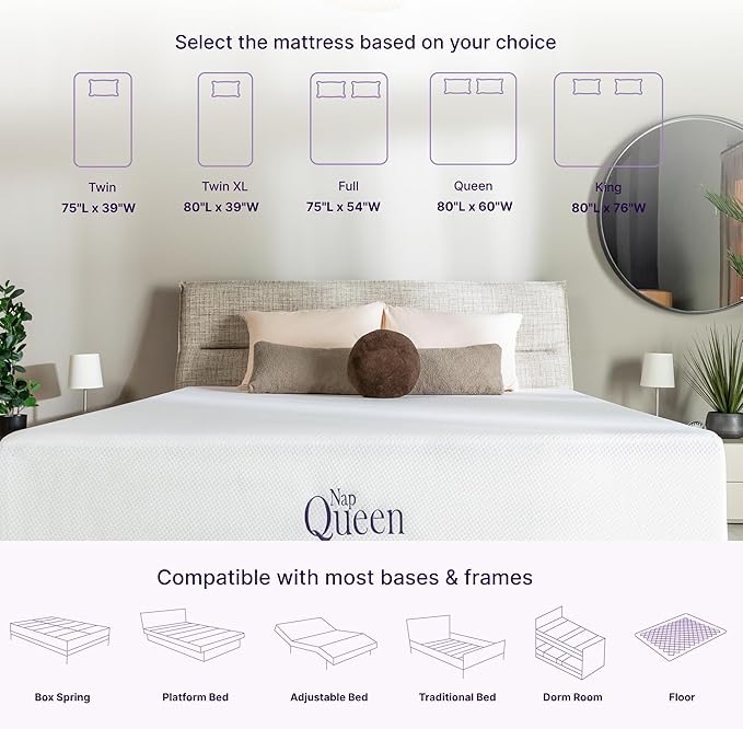NapQueen 8 Inch Twin Size Mattress, Bamboo Charcoal Memory Foam Mattress, Bed in a Box