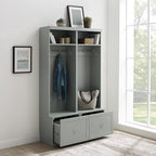 Crosley Furniture Harper 2-Piece Hall Tree Entryway Set with Storage Bench and Coat Rack Hooks for Hanging, Gray