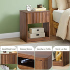 Fluted Dresser, Small Nightstands Set of 2, Natural Bedside Table with Drawer and Storage, Mid Century Modern Side Table for Bedroom Living Room Sofa