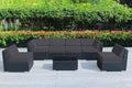 Outdoor Patio Wicker Furniture 7-PC Sectional with 6 inch All Weather Rainshield Cushions (Black Wicker, Gray Cushions)