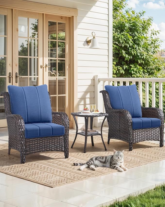 Luxury 24x24x6 Inch Kitty Outdoor Seat Cushions - Set of 2 Water Resistant Patio Chair Comfortable Cushion for Rattan Dining Rocker Glider Loveseat Couch Sectional Sofa - Navy Blue