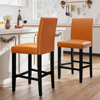 LSSPAID Counter Height Bar Stools Set of 2, 24.8 Inch Upholstered PU Leather Barstools, Modern Kitchen Island Chairs with Backrest and Solid Wood Legs, Light Brown
