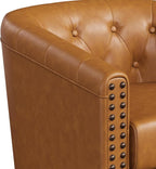 Swivel Barrel Accent Chair,Round Nailhead Faux Leather Living Room Arm Chairs,Modern Upholstered Comfty Reading Nook Chairs for Bedroom,Small Club Armchair,Single Sofa Side Chair,Caramel Brown