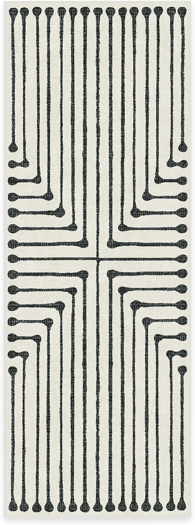 RUGGABLE x Jonathan Adler Machine Washable Modern Runner Rug – Inkdrop Black & Ivory 2.5x7, Stain-Resistant, Non-Slip – Washable Rug for Hallway, Entryway, Living Room & Kitchen–with Standard Pad