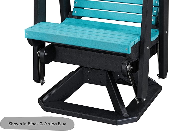 DutchCrafters Modern Horizontal Slat High Back Poly Adirondack Swivel Glider Outdoor Patio Chair (White & Aruba Blue)