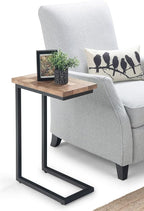 SIMPLIHOME Skyler 18-inch Wide Solid Mango/Metal Industrial C-Shaped End Table in Natural/Charcoal for Living Room, Office, or Bedroom, Assembled