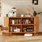 DHH Storage Cabinet, Fluted Sideboard Buffet Cabinet with Tambour Sliding Doors& Adjustable Shelf, Accent Coffee Bar Console Table for Kitchen, Living Room, Entryway (Yellow Walnut 55 Inch)