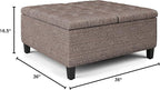 SIMPLIHOME Harrison 36 inch Wide Transitional Square Coffee Table Storage Ottoman in Mink Brown Tweed Look Fabric, Assembled, for the Living Room and Bedroom