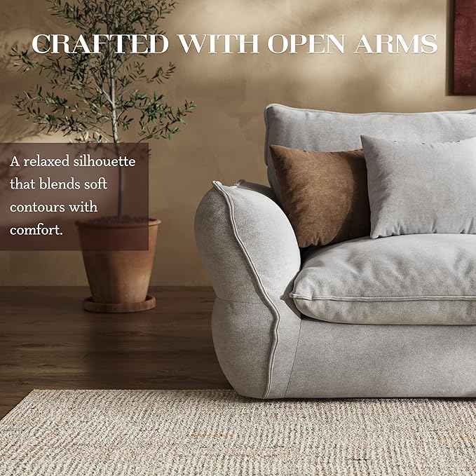81'' Down Blend Loveseat, Deep Seat Cloud Sofa with Feather-Filled Cushions, Ultra Soft Sink-in Comfort Couch for Living Room, Modern Oversized Sofa – Pebble Gray