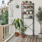 CAPHAUS Over The Toilet Storage, 4-Tier Bathroom Organizer, Freestanding Toilet Shelf, Multifunctional Space Saver Toilet Rack with 4 Hooks, Laundry Organizer, Plant Stand for Balcony (Rustic Oak)