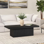Henn&Hart 48" Fluted Low-Profile Rectangular Coffee Table with Solid Base for Living Room, Family Room, or Office, Black Grain