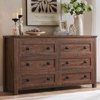 T4TREAM Farmhouse 6 Drawers Dresser for Bedroom, Wood Rustic Wide Chest of Drawers, Storage Dressers Organizer for Bedroom, Living Room, Hallway, Reclaimed Barnwood Color