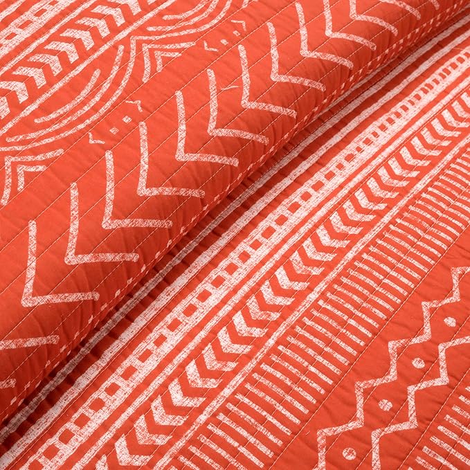 Lush Decor Hygge Geo Pattern Striped 3 Piece Quilt Bedding Set, Full/Queen, Burnt Orange