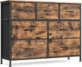 SONGMICS Dresser for Bedroom, Chest of Drawers, Steel, MDF, 7 Non-Woven Fabric Drawers, Storage Organizer Unit, Closet, Entryway, Rustic Brown and Ink Black ULGS323BH04