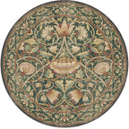 RUGGABLE x Morris & Co Machine Washable Area Rug– Lodden Soft Evergreen & Gold 6 ft Round, Stain-Resistant, Non-Slip–Medium Rug for Living Room, Bedroom, Hallway, Entryway & Office–with Cushioned Pad