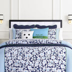 Kate Spade New York Pull Up A Chair Reversible Decorative Pillow, 20" x 20" Throw Pillow for Bed or Sofa, Cotton and Linen Cover, Blue and Green, 20 x 20