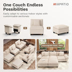 87-Inch L Shaped Sectional Sofa with Cloud Cushions, Deep Seat Modular Couch Set w/ 3 Seats & 1 Ottomans, Removable Arms, Plush Corduroy Upholstery for Living Room, Apartment - Beige